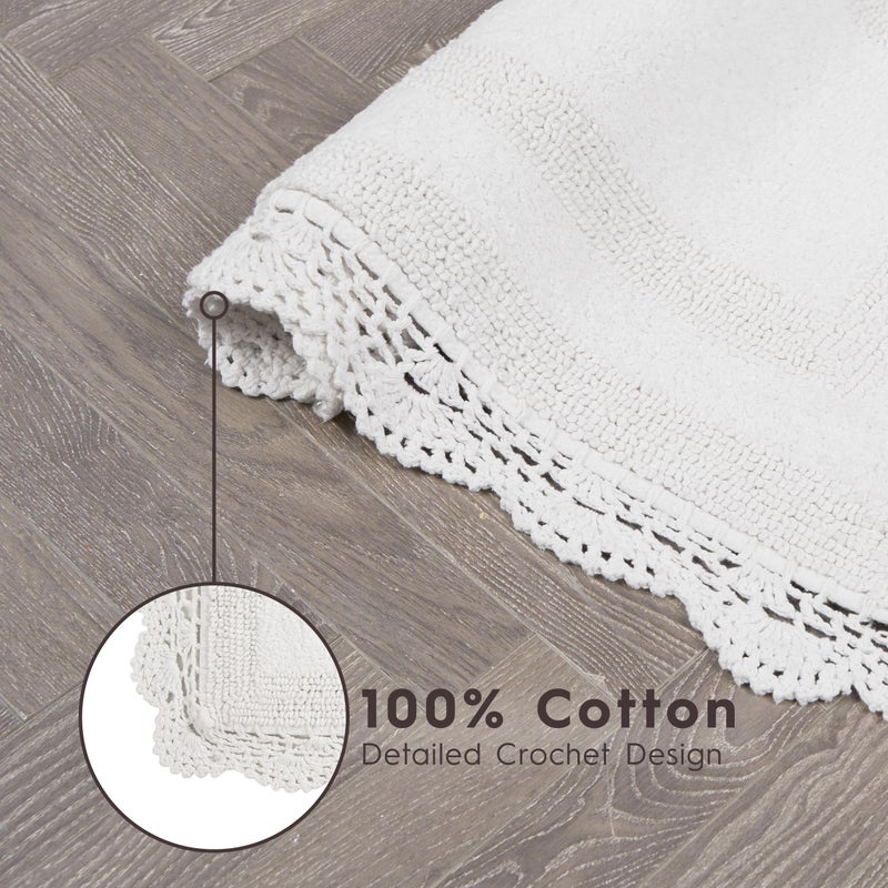 Laura Ashley Absorbent Bath Mat Reversible Crochet Soft and Plush Bathroom Mat 100% Cotton 17x24 Bath Rug, White - Image 3
